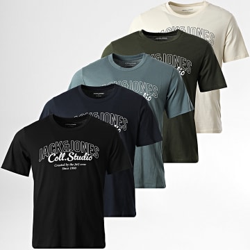 Jack And Jones - Juego De 5 Camisetas Makoto Beige Negro Gris Azul Marino Verde Caqui