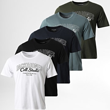 Jack And Jones - Juego De 5 Camisetas Makoto Blanco Negro Gris Azul Marino Verde Caqui