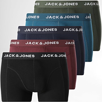 Jack And Jones - Lot De 5 Boxers Teo Noir Bleu Marine Bordeaux Vert Kaki Bleu Canard