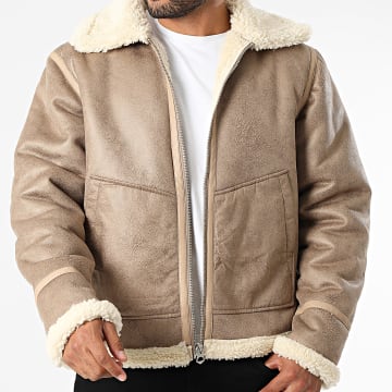Jack And Jones - Veste Simili Cuir Zippée Liverpool Aviator Beige