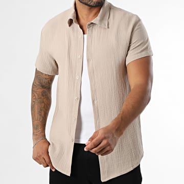 MTX - Chemise Manches Courtes Effet Lin 016 Beige Foncé
