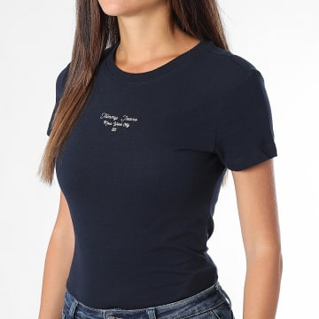 Tommy Jeans - Tee Shirt Femme Essential Logo 1542 Bleu Marine