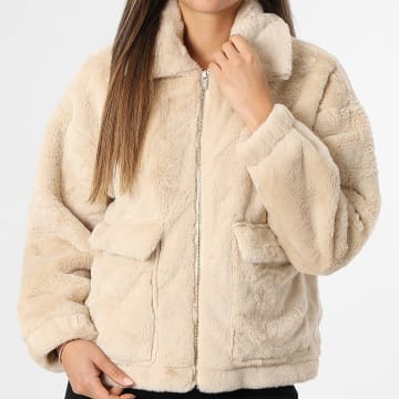 Deeluxe - Chaqueta de Piel Sintética con Cremallera para Mujer Rusalka Beige