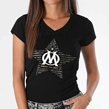 OM - Maglietta Etoile Logo Donna con scollo a V M25038C Nero Oro Bianco