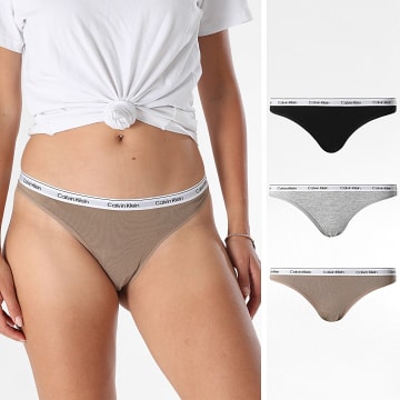 Calvin Klein - Set di 3 infradito Icon Logo Donna QD5209E Nero Grigio Heather Beige Scuro