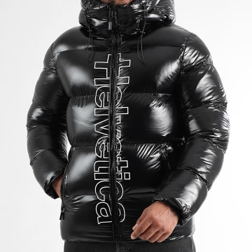 Helvetica - Daunenjacke mit Kapuze Silber Schnee Schwarz