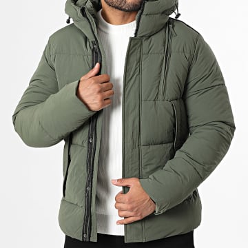 Kymaxx - Chaqueta lisa con capucha verde caqui