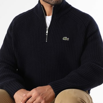Lacoste - Pull Col Zippé Logo Brodé Crocodile Bleu Marine