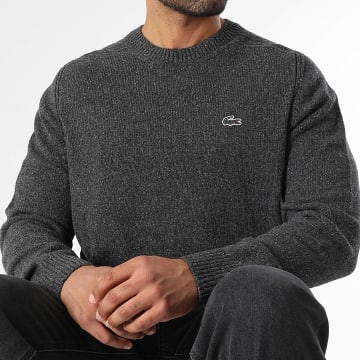 Lacoste - Pull Logo Brodé Crocodile Ton Sur Ton Gris Anthracite Chiné