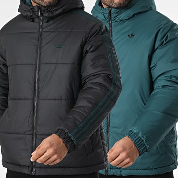 Adidas Originals - Doudoune Capuche A Bandes Adic Reversible JX6447 Noir Vert Pétrole