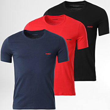 HUGO - Lote de 3 camisetas 50532811 Negro Rojo Azul Marino