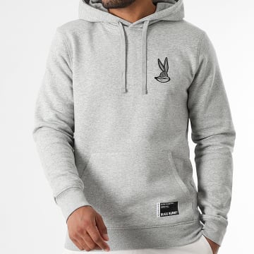 Looney Tunes - Sweat Capuche Patch Brodé Bugs Bunny Gris Chiné