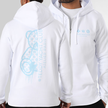 Teddy Yacht Club - Sweat Zippé Capuche Atelier Paris Blanc Bleu Ciel