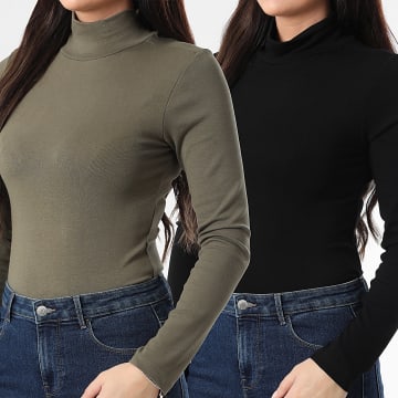 Tiffosi - Pack di 2 T-Shirt Maniche Lunghe Collo Alto Donna Bilbao 10061708 Nero Verde Kaki