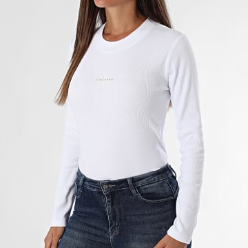 Calvin Klein - Camiseta de manga larga de canalé para mujer 7A803G Blanco