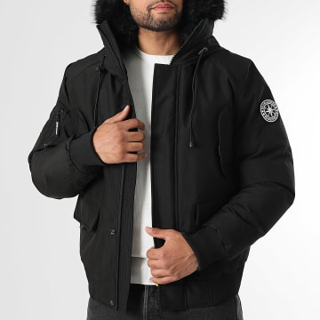DoubleHood - Chaqueta Warren de piel negra con capucha