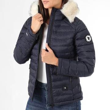 Comme Des Loups - Chaqueta de pluma cálida con capucha Victoria Mujer Azul Marino Blanco