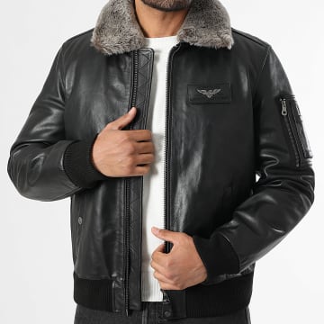 Redskins - Chaqueta de piel con cuello de piel Texaco Fender Negro