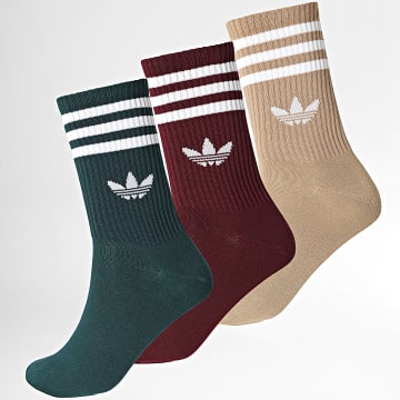 Adidas Originals - 3 Pares De Calcetines De 3 Rayas JZ4945 Burdeos Verde Oscuro Beige