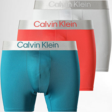 Calvin Klein - Set De 3 Boxers NB4124 Azul Gasolina Gris Claro Naranja Plata