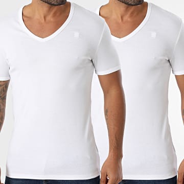 G-Star - Lote de 2 camisetas con cuello en V D07207-124 Blanco