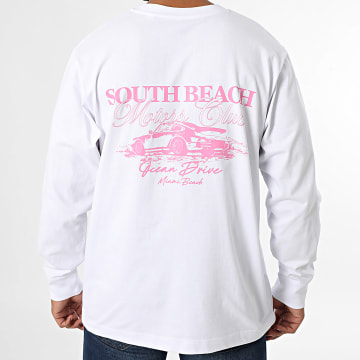 Luxury Lovers - Camiseta de manga larga South Beach Motors Club Blanco Rosa