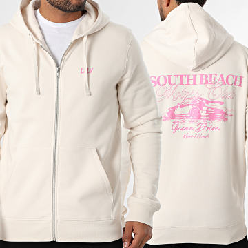 Luxury Lovers - Sudadera con cremallera South Beach Motors Club Beige Rosa