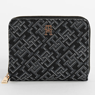Tommy Hilfiger - Portefeuille Femme Icon Med Flap Jacquard 7957 Bleu Marine Doré