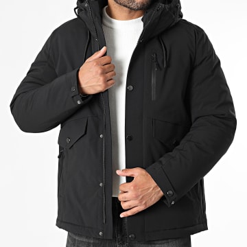 Kymaxx - Parka negra lisa con capucha