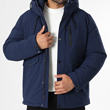 Kymaxx - Parka Capuche Unie Bleu Marine