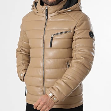 Kymaxx - Abrigo de piel sintética con capucha Beige oscuro