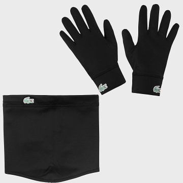 Lacoste - Lot Cache-Cou Et Gants Logo Crocodile Noir