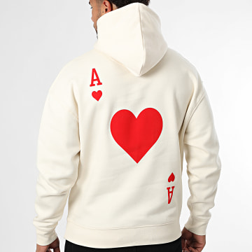 Luxury Lovers - Felpa con cappuccio rilassata The Ace Of Hearts Red Back Beige