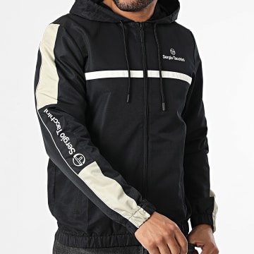 Sergio Tacchini - Veste Capuche Zippée A Bandes Prannie 40846 Noir Beige Taupe