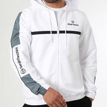 Sergio Tacchini - Veste Zippée Capuche A Bandes Prannie 40846 Blanc Gris Anthracite Noir