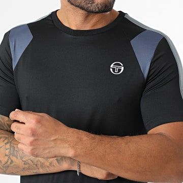 Sergio Tacchini - Tee Shirt A Bandes Apice 41154 Noir Bleu Marine