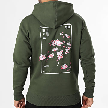 Black Industry - Felpa con cappuccio Japan 02 Khaki Verde Floreale