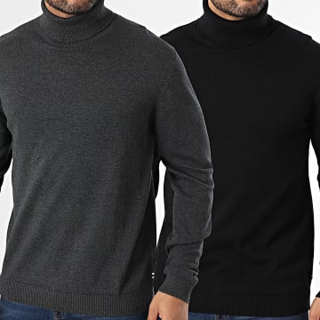 Jack And Jones - Lote de 2 jerséis básicos de cuello alto Negro Carbón Gris