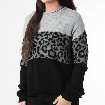 Only - Pull Femme Jade Animal Gris Chiné Gris Anthracite Noir