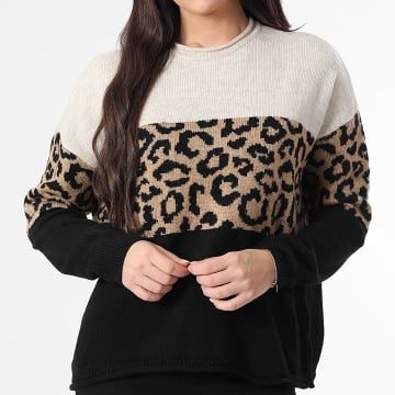 Only - Maglia Donna Jade Animale Beige Camello Chiaro Nero