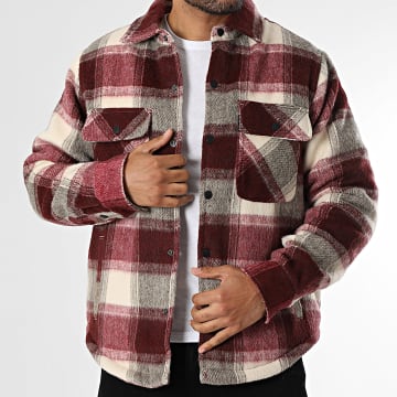 Schott NYC - Karierte Jacke Cary Hellbeige Bordeaux