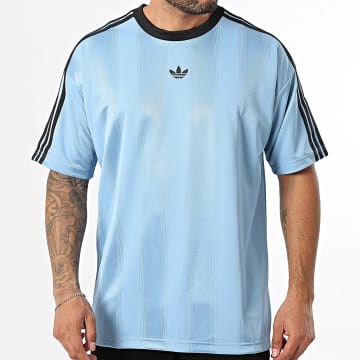 Adidas Originals - Tee Shirt A Bandes Jacquard Jersey JW5879 Bleu Clair Noir