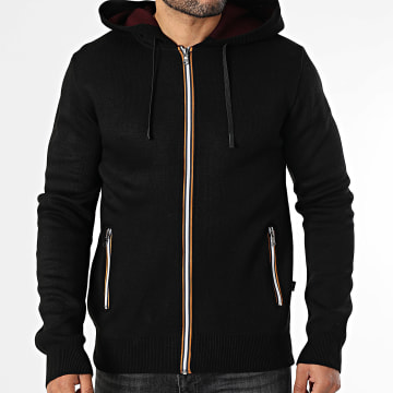 Armita - 166 Cardigan con cappuccio e zip Nero Bordeaux