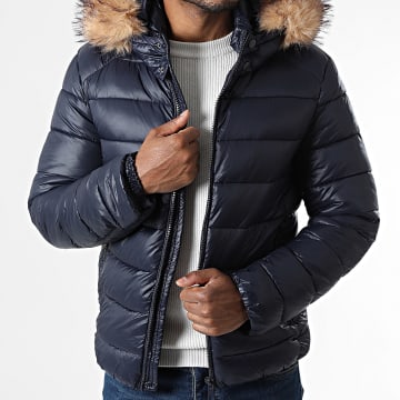 Kymaxx - Doudoune Capuche Fourrure Bleu Marine