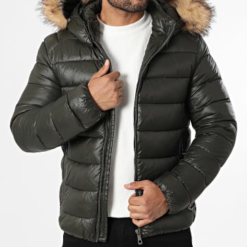 Kymaxx - Doudoune Capuche Fourrure Vert Kaki Foncé