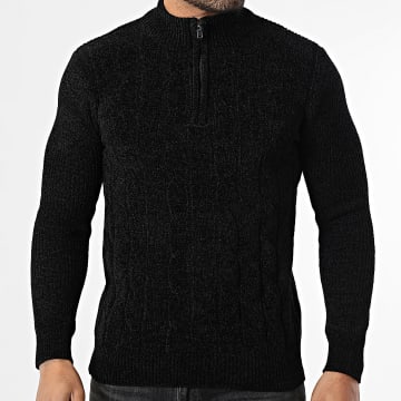 KZR - Jersey con cremallera y cuello alto 088 Negro jaspeado