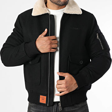 Bombers Original - Cazadora de aviador con cuello de piel de oveja Negro