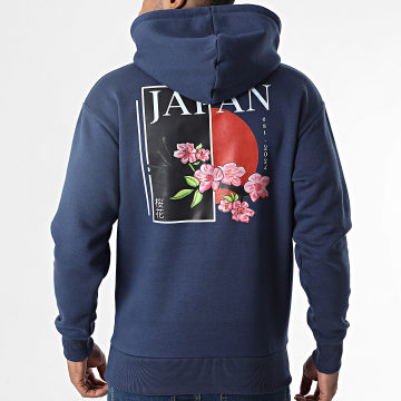 Black Industry - Felpa con cappuccio Japan 19 Blu Marino Floreale