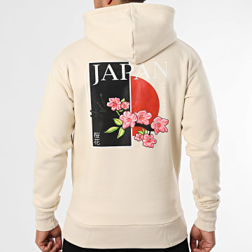 Black Industry - Felpa con cappuccio Japan 19 Beige Floreale
