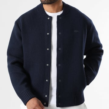 Lacoste - Chaqueta abotonada con logo de cocodrilo bordado azul marino